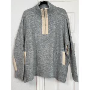 THML Gray Half Zip Knit Sweater Medium | O-Ring Zip Pullover Cozy Neutral